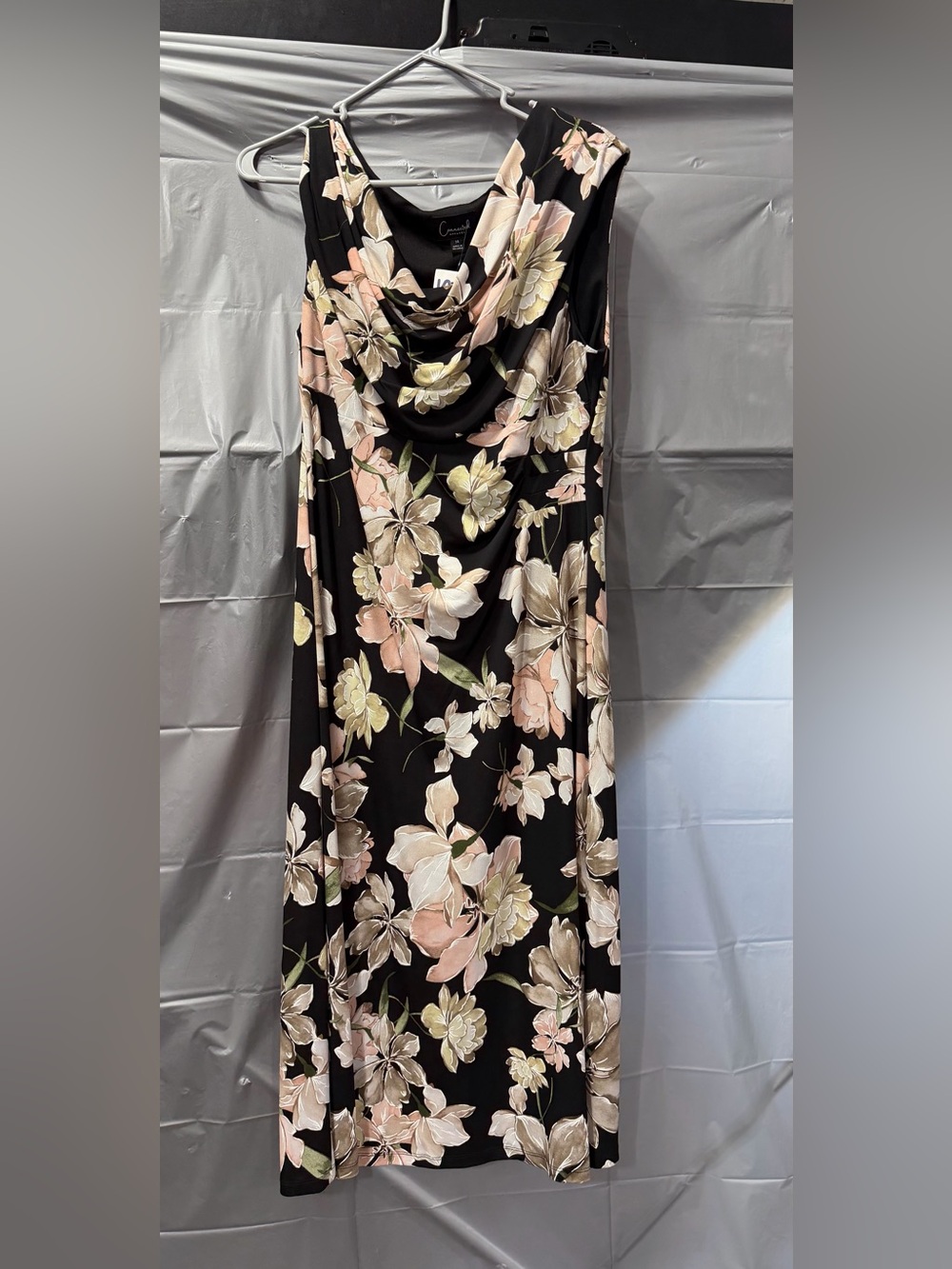 connected apparel Black Floral Cowl Neck Midi Dress